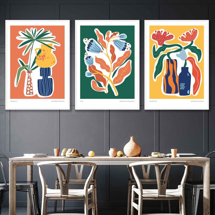 Artisan Botanical Set of 3 Posters in Green, Orange, Yellow | Bowlift
