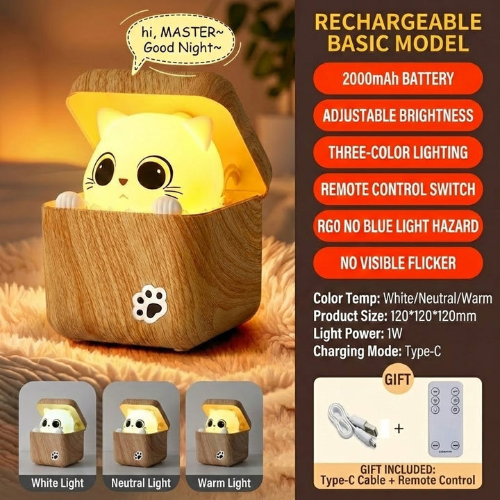 Cute Peekaboo Cat Wooden Night Light Lamp | Bowlift