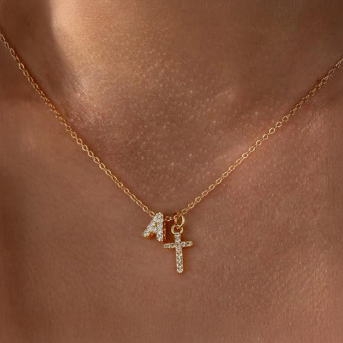 BowLift | Dainty Diamond Initial & Cross Necklace