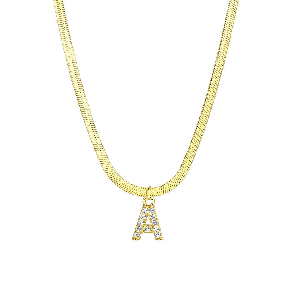 BowLift | Dainty Diamond Letter Initial Herringbone Necklace