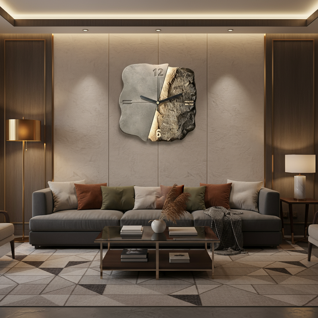BowLift | Modern 3D Wall Clock – Large 30cm Designer Sandstone Clock with Silent Quartz Movement
