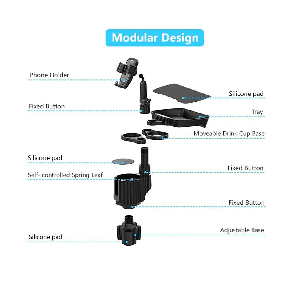 BowLift | 3 In 1 Adjustable Car Cup Tray with Phone Holder