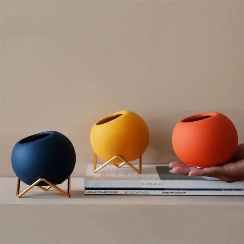 BowLift | Modern Ceramic Plant Pot with Metal Stand in Vibrant Colors