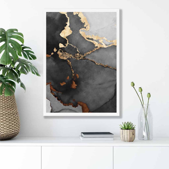 Black, Gray and Gold Abstract Art Poster No. 2 | Bowlift