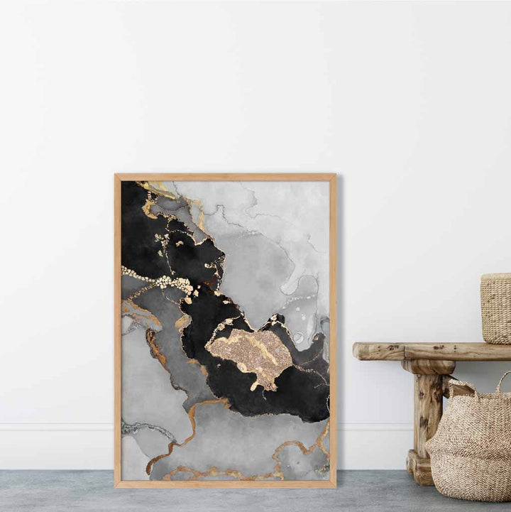 Black, Gray and Gold Abstract Art Poster No. 3 | Bowlift