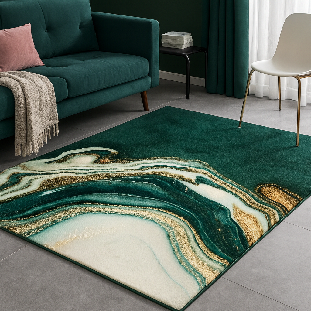 BowLift | Area Rug Abstract Green Marble Polyester Design