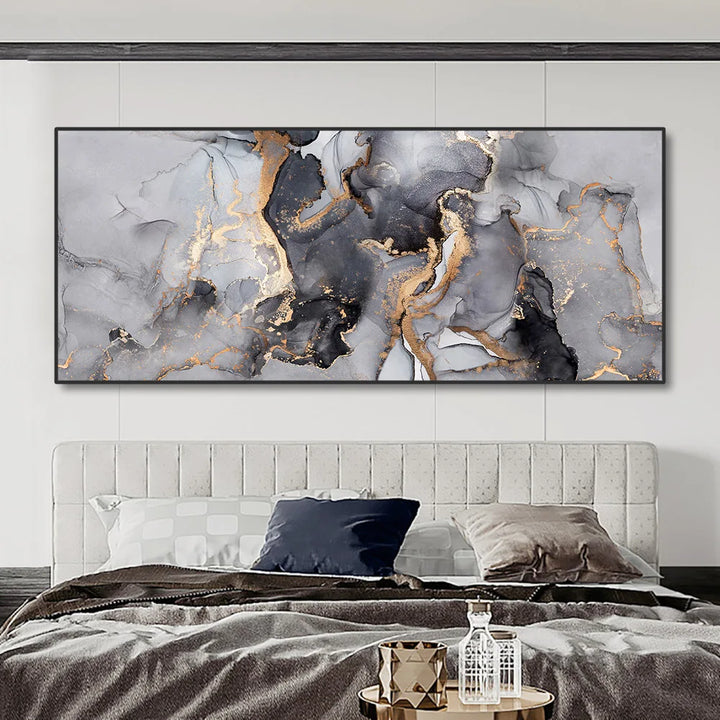 Abstract Grey Golden Liquid Marble Print Wall Art Fine Art Canvas Prints Wide Format Pictures For Above The Sofa Art For Above The Bed | Bowlift
