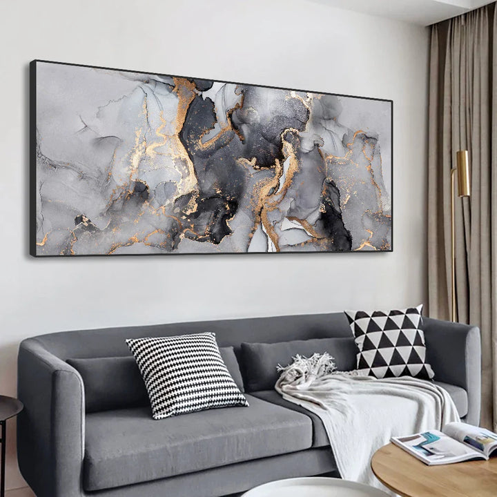 Abstract Grey Golden Liquid Marble Print Wall Art Fine Art Canvas Prints Wide Format Pictures For Above The Sofa Art For Above The Bed | Bowlift