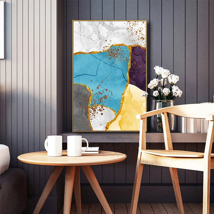 Abstract Blue Yellow Gray Marble Print Wall Art Fine Art Canvas Prints Pictures For Modern Apartment Living Room Home Office Art Decor | Bowlift
