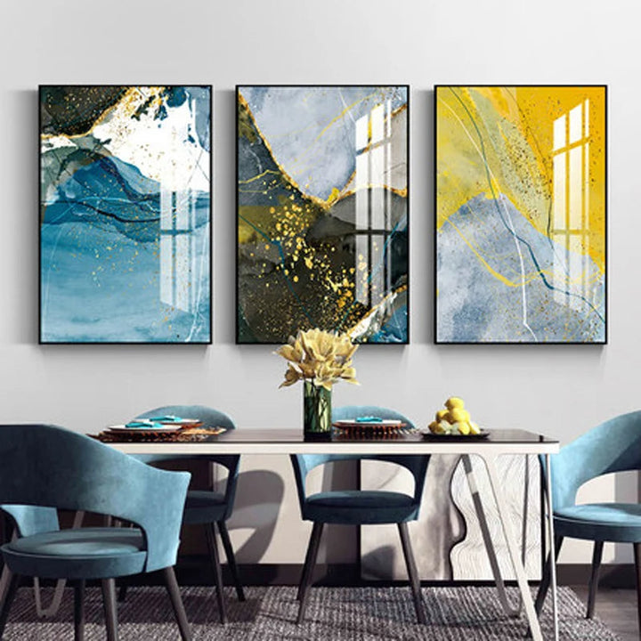 Abstract Blue Yellow Gray Marble Print Wall Art Fine Art Canvas Prints Pictures For Modern Apartment Living Room Home Office Art Decor | Bowlift