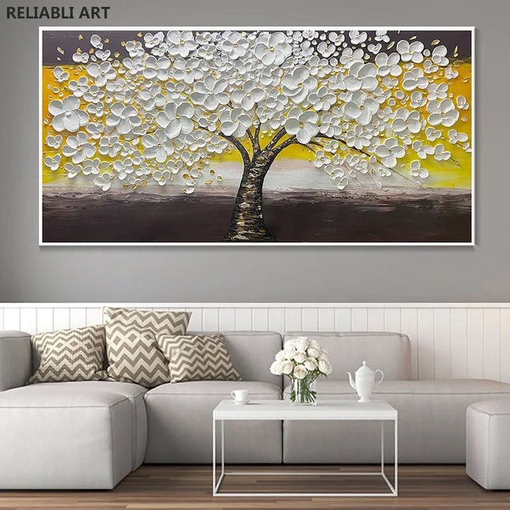 Abstract Cherry Blossom Tree Wall Art Fine Art Canvas Prints Modern Botanical Floral Pictures For Living Room Bedroom Art Decor | Bowlift