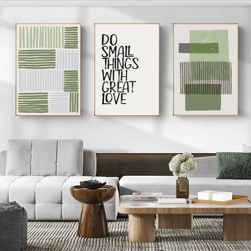 Abstract Green Geometric Line Art Wall Art Fine Art Canvas Prints Pictures For Modern Apartment Living Room Home Office Art Decor | Bowlift