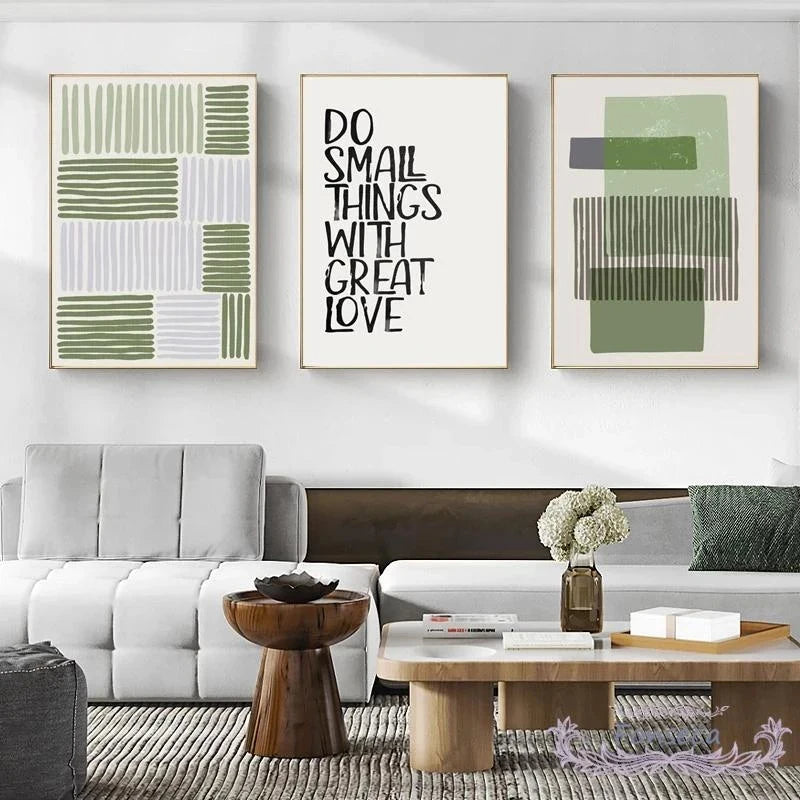 Abstract Green Geometric Line Art Wall Art Fine Art Canvas Prints Pictures For Modern Apartment Living Room Home Office Art Decor | Bowlift