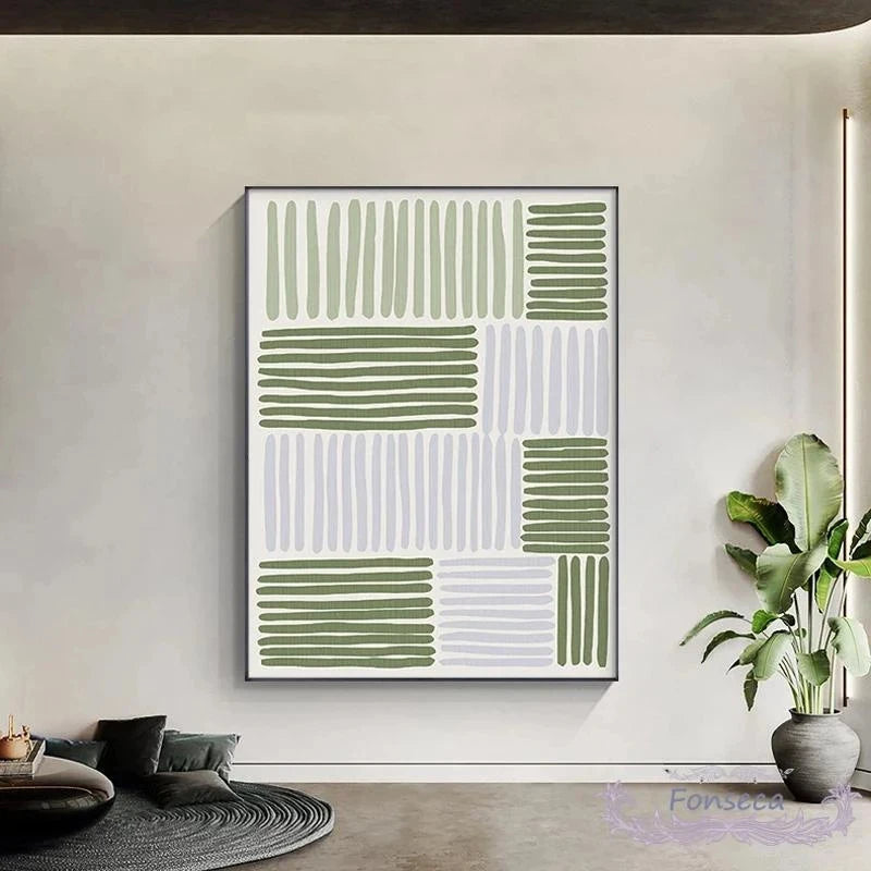 Abstract Green Geometric Line Art Wall Art Fine Art Canvas Prints Pictures For Modern Apartment Living Room Home Office Art Decor | Bowlift