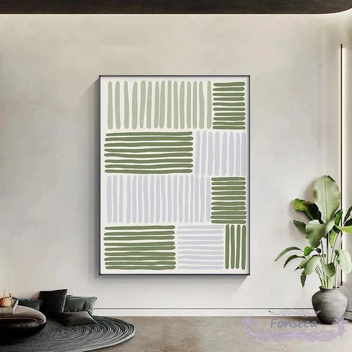 Abstract Green Geometric Line Art Wall Art Fine Art Canvas Prints Pictures For Modern Apartment Living Room Home Office Art Decor | Bowlift