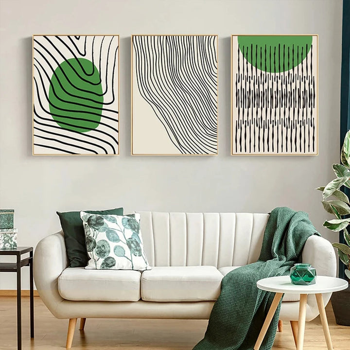 Abstract Green Geometric Line Art Wall Art Fine Art Canvas Prints Pictures For Modern Apartment Living Room Home Office Art Decor | Bowlift
