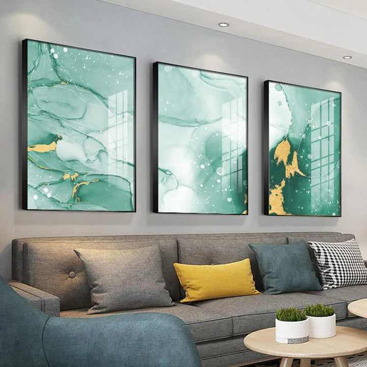 Abstract Green Golden Marble Print Wall Art Fine Art Canvas Prints Pictures For Modern Apartment Living Room Hotel Room Art Decor | Bowlift