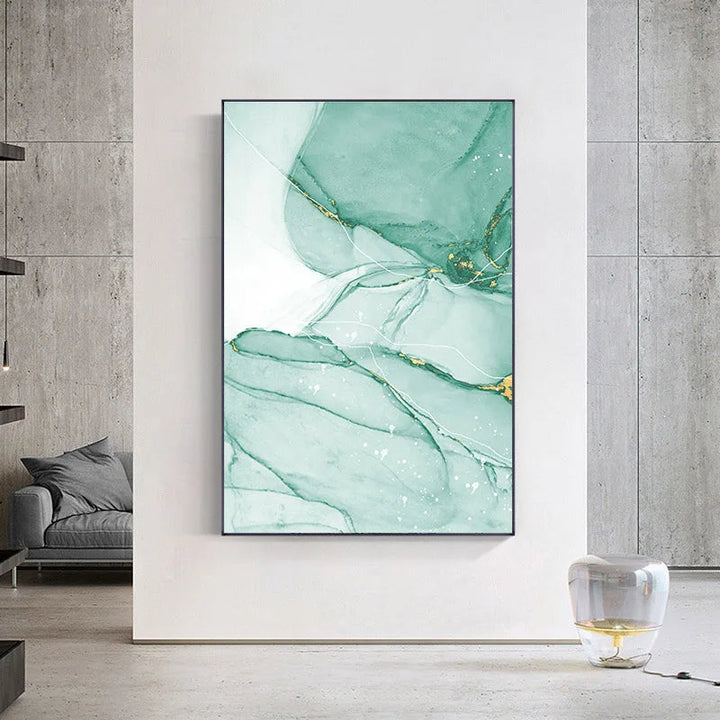 Abstract Green Golden Marble Print Wall Art Fine Art Canvas Prints Pictures For Modern Apartment Living Room Hotel Room Art Decor | Bowlift