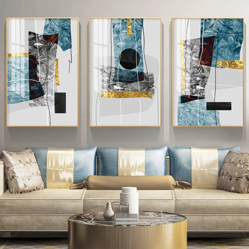 Abstract Minimalist Blue Nordic Ice Geometric Wall Art Fine Art Canvas Prints Posters Pictures For Modern Apartment Living Room Art Decor | Bowlift