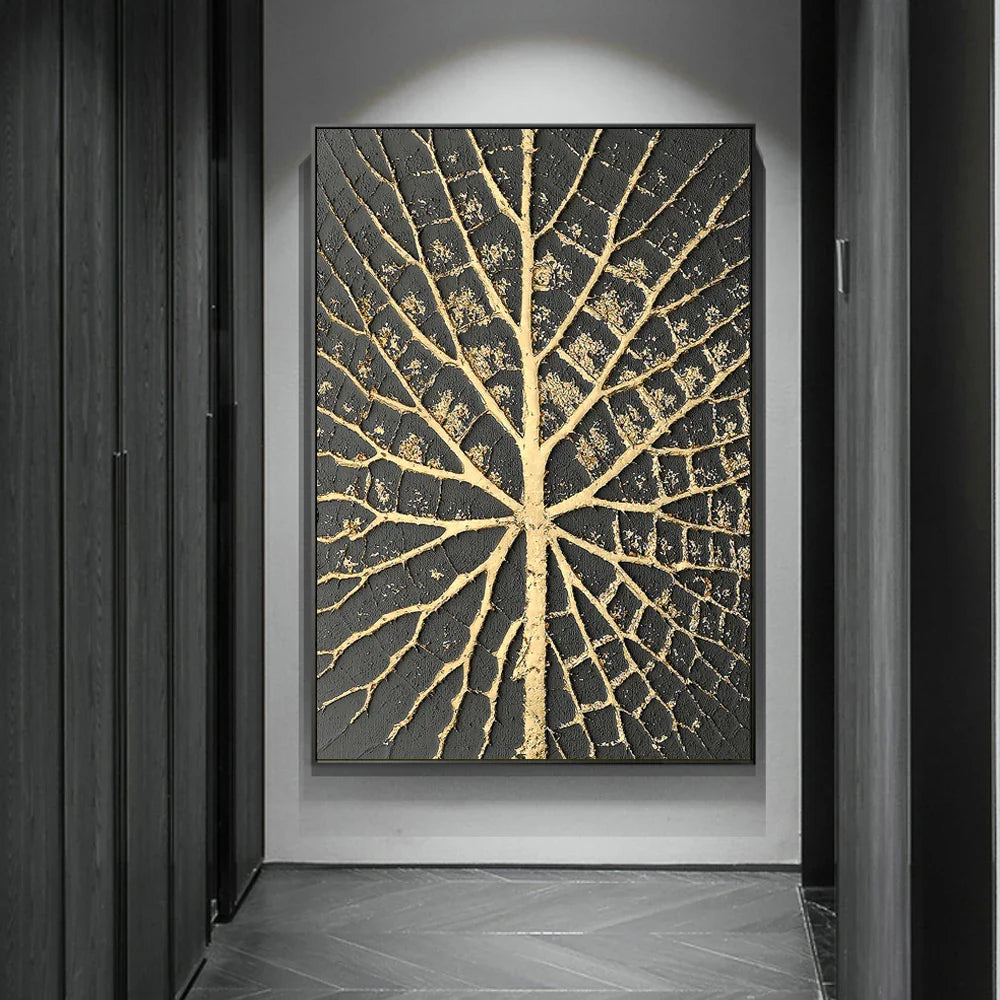 Abstract Vintage Organic Golden Black Wall Art Fine Art Canvas Prints Modern Pictures For Living Room Dining Room Entrance Foyer Art | Bowlift
