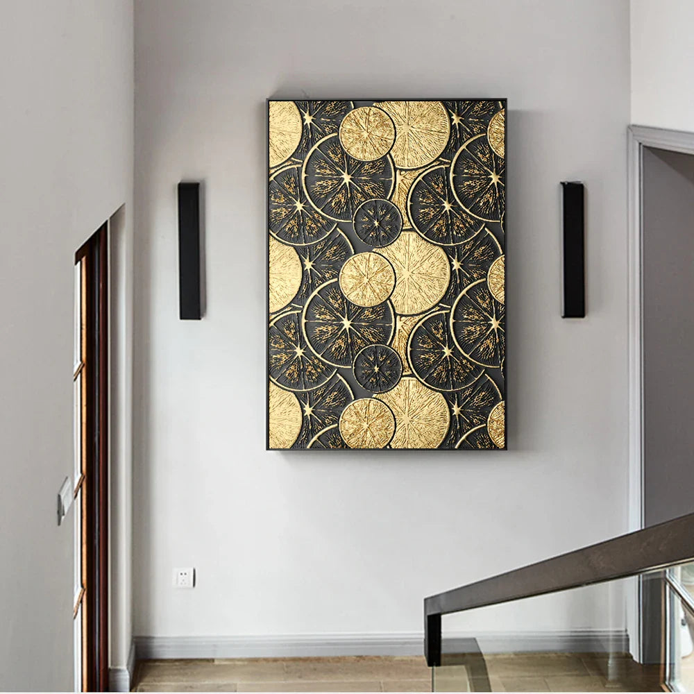 Abstract Vintage Organic Golden Black Wall Art Fine Art Canvas Prints Modern Pictures For Living Room Dining Room Entrance Foyer Art | Bowlift