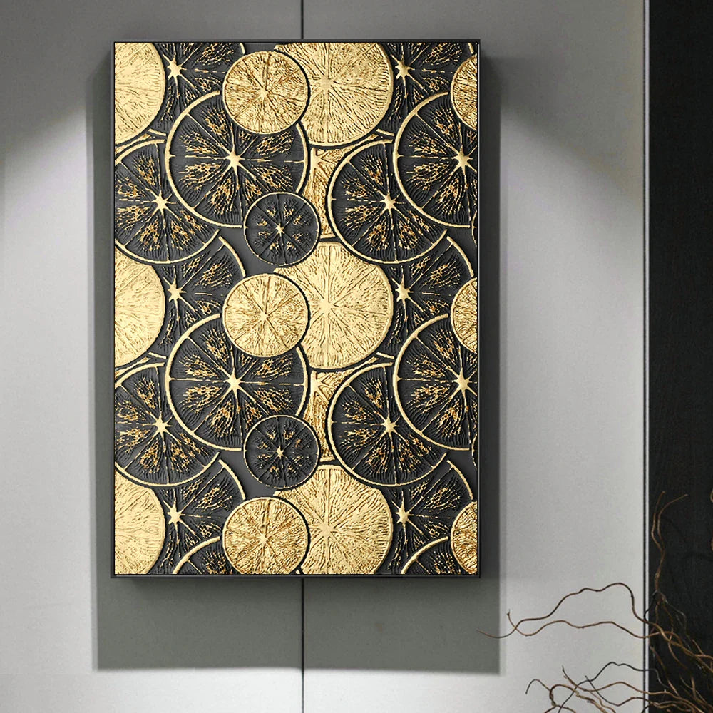 Abstract Vintage Organic Golden Black Wall Art Fine Art Canvas Prints Modern Pictures For Living Room Dining Room Entrance Foyer Art | Bowlift