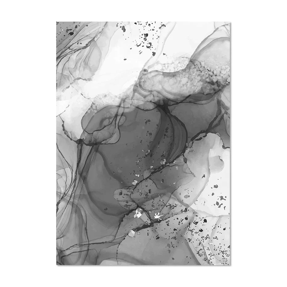 Modern Gray Liquid Marble Print Wall Art Fine Art Canvas Prints Abstract Black White Poster Pictures For Living Room Home Office Art Decor | Bowlift