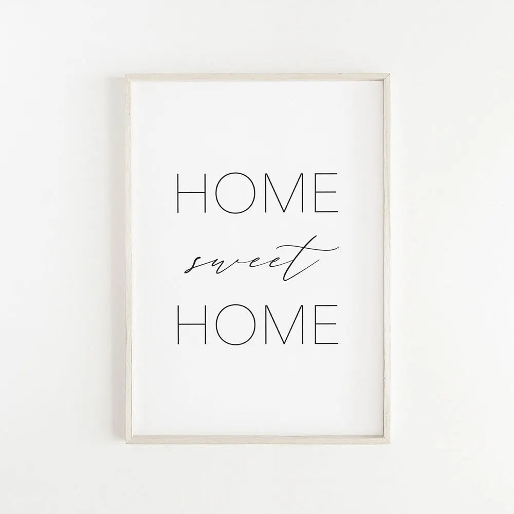 Home Sweet Home Black White Quotes Posters Wall Art Fine Art Canvas Prints Minimalist Nordic Pictures For Simple Living Room Decor | Bowlift