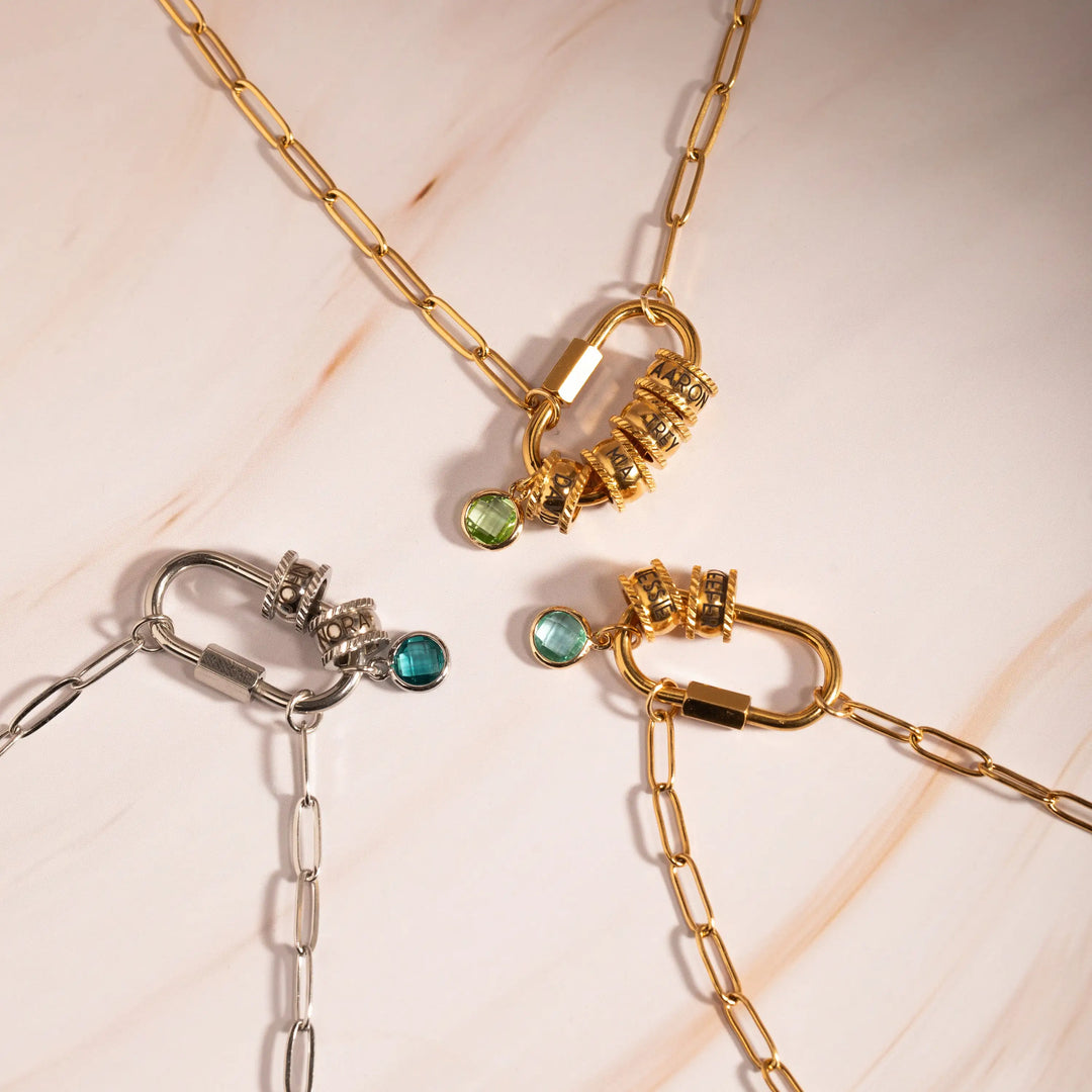 BowLift | Personalized Carabiner Name & Birthstone Necklace