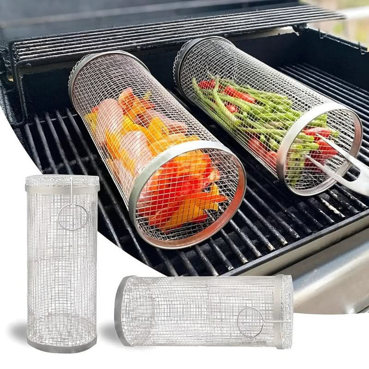 BowLift | Stainless Steel BBQ Grill Basket Cylinder for Vegetables and Meat
