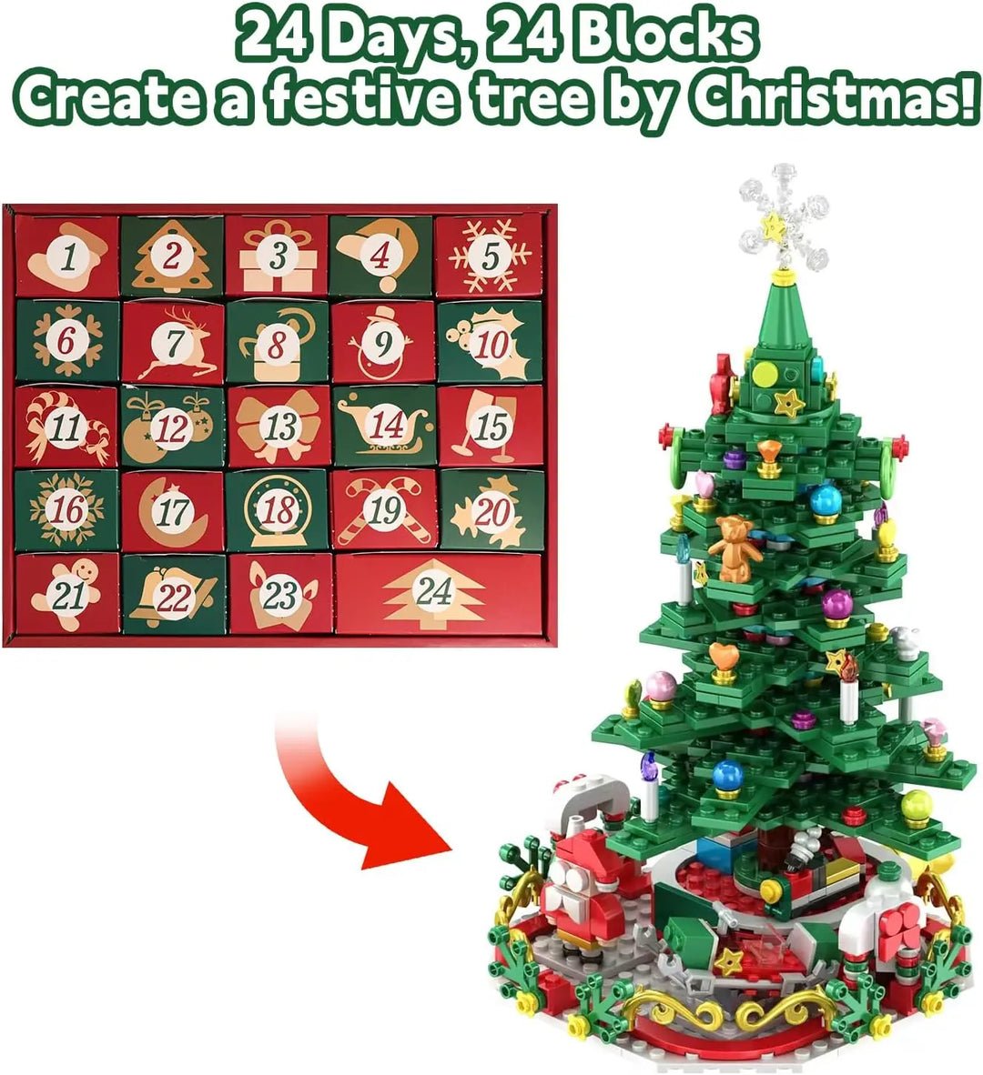 BowLift | Luminova Adventskalender Kinderen – Bouwsteen Kerstboom met 24 Verrassingen & LED-Verlichting, Creatief & Educatief Speelplezier