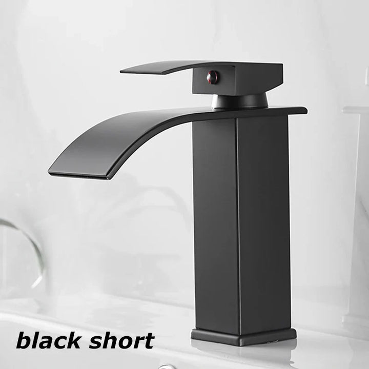 BowLift | Waterfall Vanity Tap Aqualis Noir | Stainless Steel | Hot & Cold Water | For Bathroom & Guest Toilet