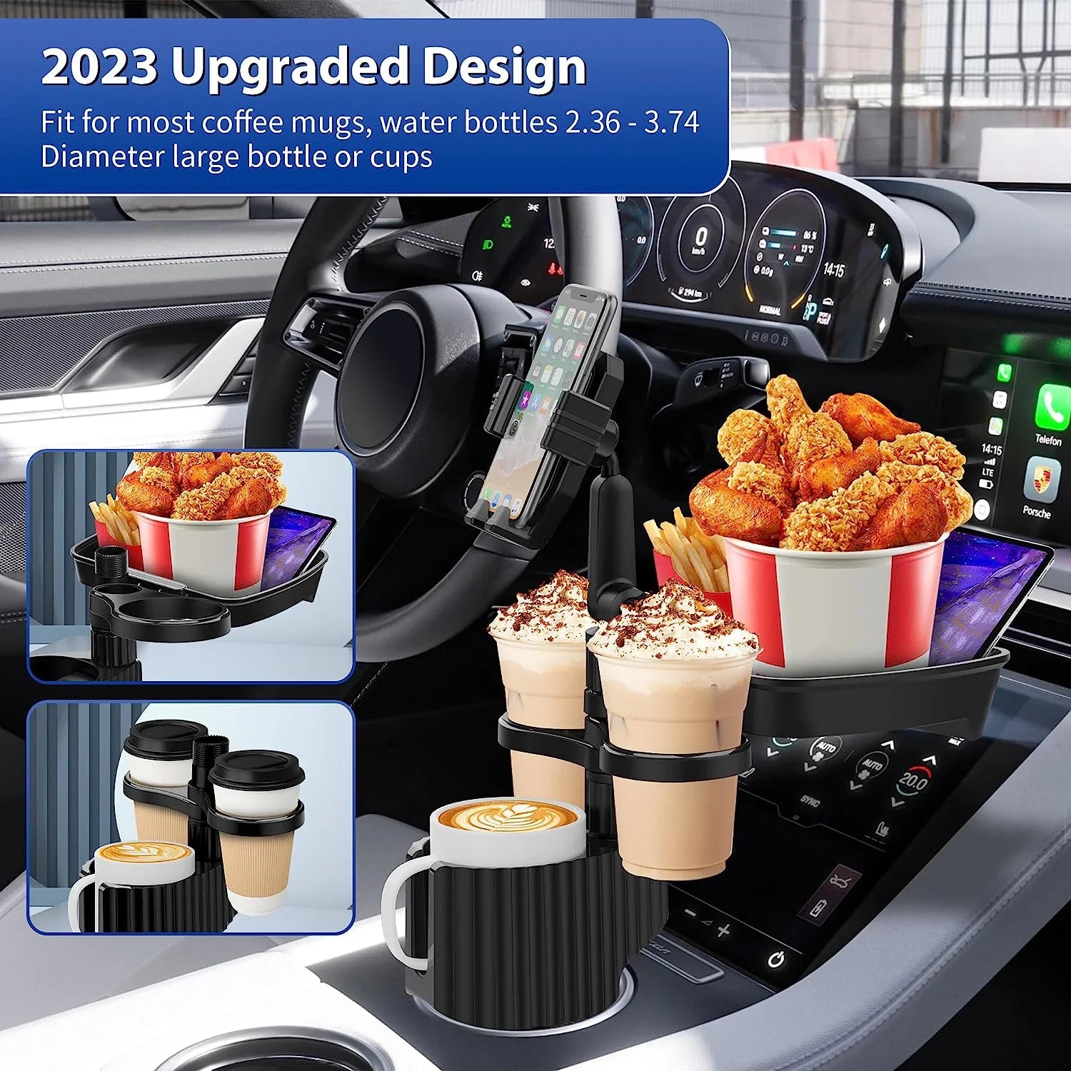 BowLift | 3 In 1 Adjustable Car Cup Tray with Phone Holder