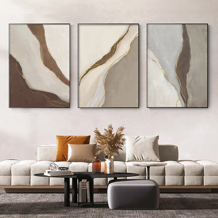 Modern Geomorphic Abstract Wall Art Fine Art Gray Beige Brown Canvas Prints Pictures For Living Room Contemporary Home Interior Decor | Bowlift