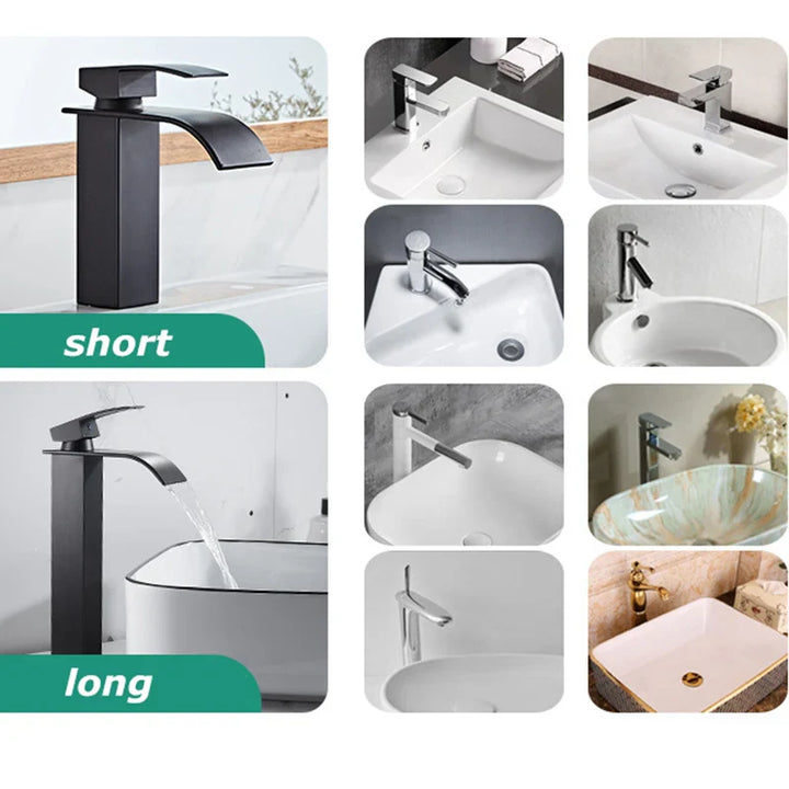 BowLift | Waterfall Vanity Tap Aqualis Noir | Stainless Steel | Hot & Cold Water | For Bathroom & Guest Toilet