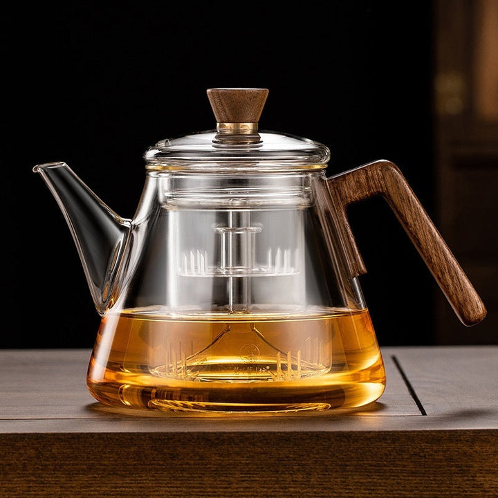 BowLift | Aetheris Glass Brew Teapot – Heat-Resistant Glass Teapot with Wooden Handle & Infuser (900ml)