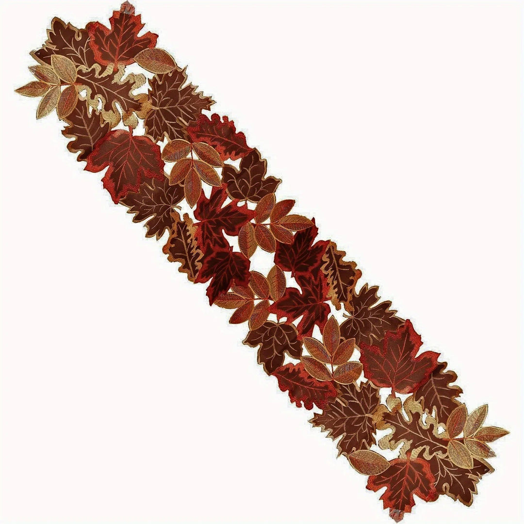 BowLift | HarvestLeaf Table Runner | Embroidered Maple Leaf Design | Autumn Decor in Country Style