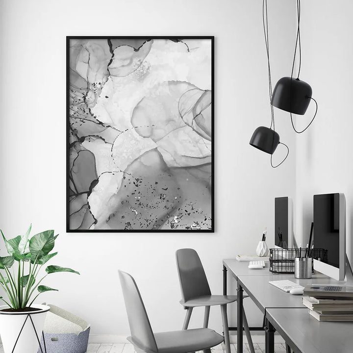 Modern Gray Liquid Marble Print Wall Art Fine Art Canvas Prints Abstract Black White Poster Pictures For Living Room Home Office Art Decor | Bowlift