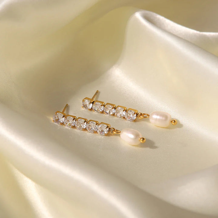 BowLift | 18k Dainty Diamond Tassel Pearl Dangle Earrings
