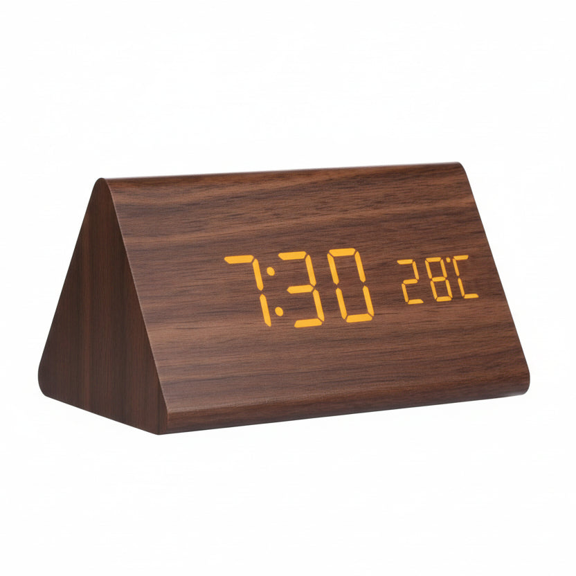 LED Alarm Clock Wood Look with 3 Alarms & Temperature | Bowlift