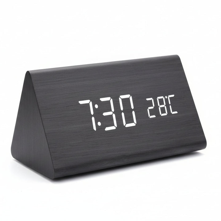 LED Alarm Clock Wood Look with 3 Alarms & Temperature | Bowlift