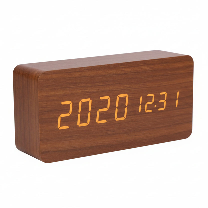 LED Alarm Clock Wood Look with 3 Alarms & Temperature | Bowlift