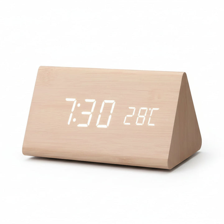 LED Alarm Clock Wood Look with 3 Alarms & Temperature | Bowlift