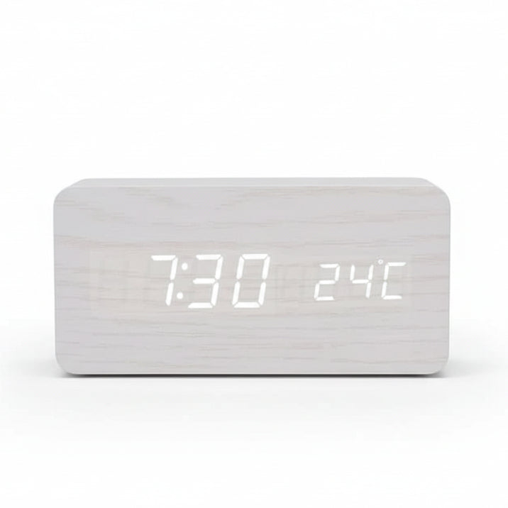 LED Alarm Clock Wood Look with 3 Alarms & Temperature | Bowlift