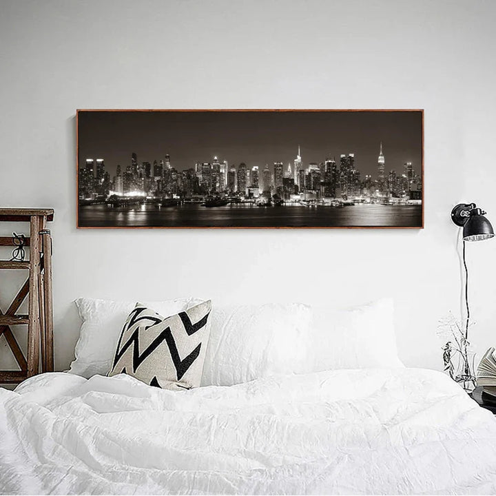 American Nights Cityscape Wall Art Fine Art Canvas Prints City Lights Poster Wide Format Landscape Picture For Above The Sofa Art For Above The Bed | Bowlift