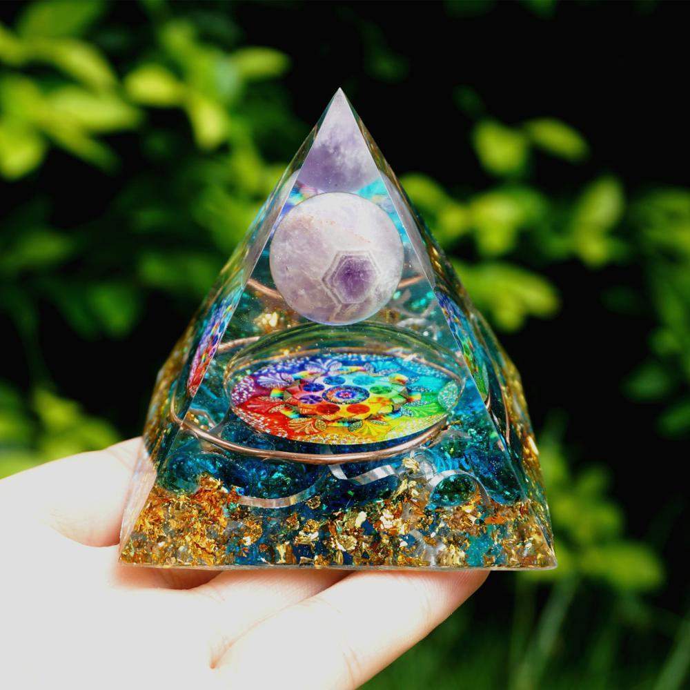 BowLift | Amethyst crystal ball with blue quartz orgone pyramid