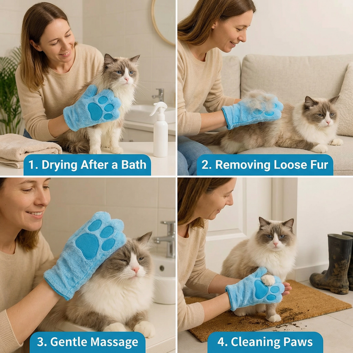 Animal care microfibre glove – dry bath towel & coat cleaning for cats Bowlift