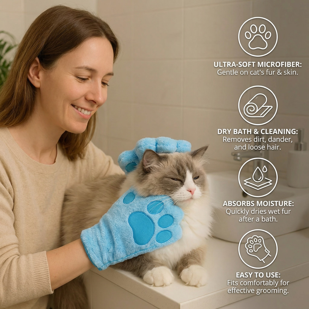Animal care microfibre glove – dry bath towel & coat cleaning for cats Bowlift