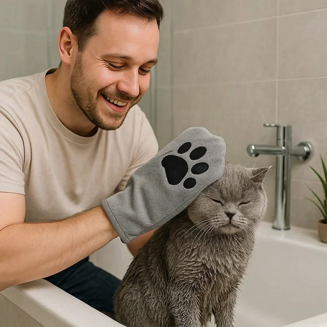 Animal care microfibre glove – dry bath towel & coat cleaning for cats Bowlift