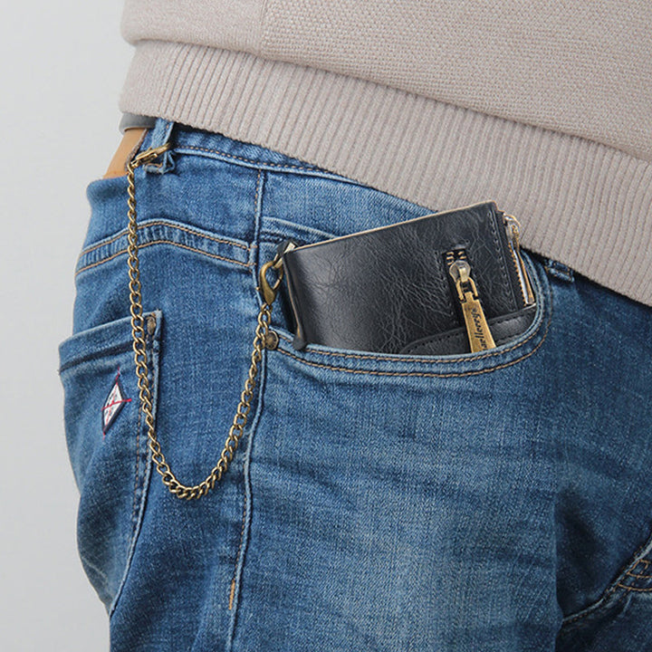 BowLift | Men's RFID Wallet with Chain, Retro Bifold Card Holder Wallet
